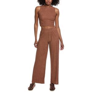 Marion Womens  2Pc Soft Ribbed Shirt & Pant Set, Brown